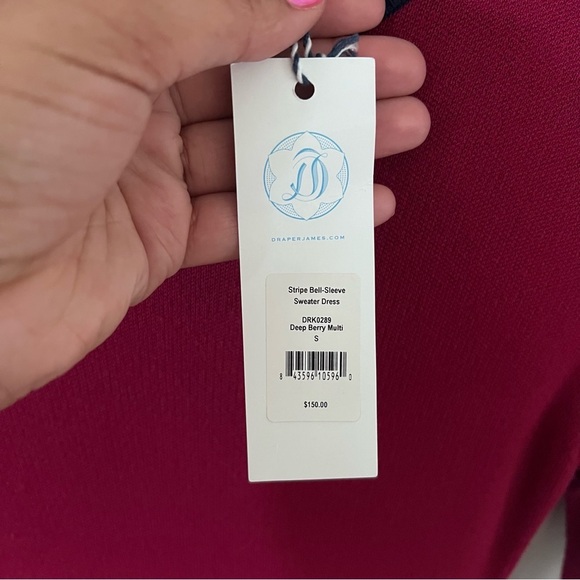 NWT Draper James Stripe Bell Sleeve Sweater Dress Deep Dark Berry | Size Small | - Picture 8 of 11